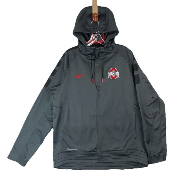 Nike Men Large Hoodie Therma-FIT Elite Ohio State Buckeyes Gray Red Full Zip - Picture 1 of 14